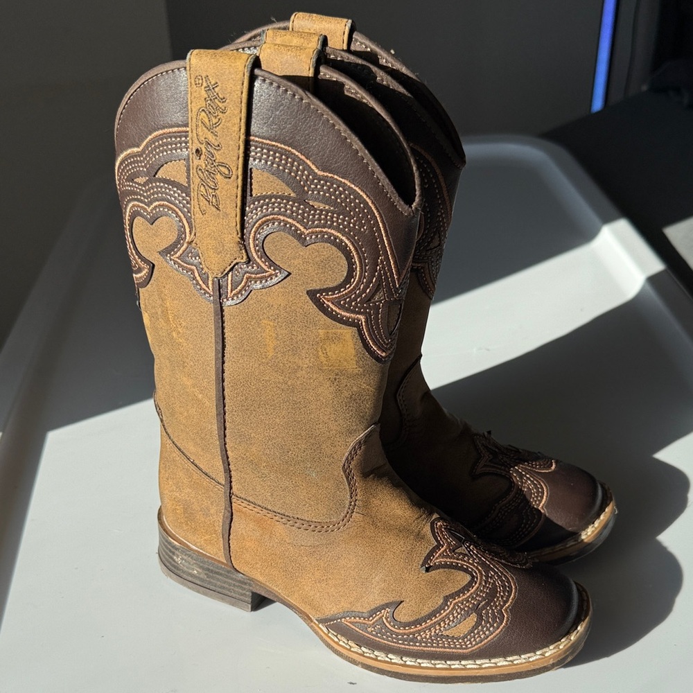 Blazin Roxx Tan and Brown Kids Cowboy Boots